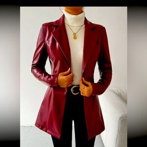 Red Vegan Leather Blazer